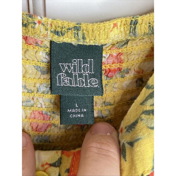 Wild Fable Women's Boho Citrus Sleeveless Romper Sz L Retro Pinup Flowy Smocking - Picture 12 of 13